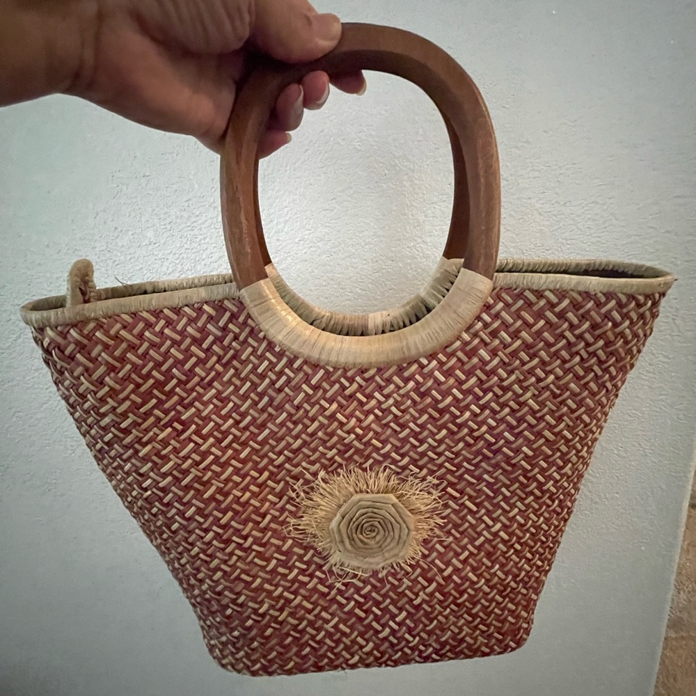 Handcrafted Woven Tote Bag - Red and Tan